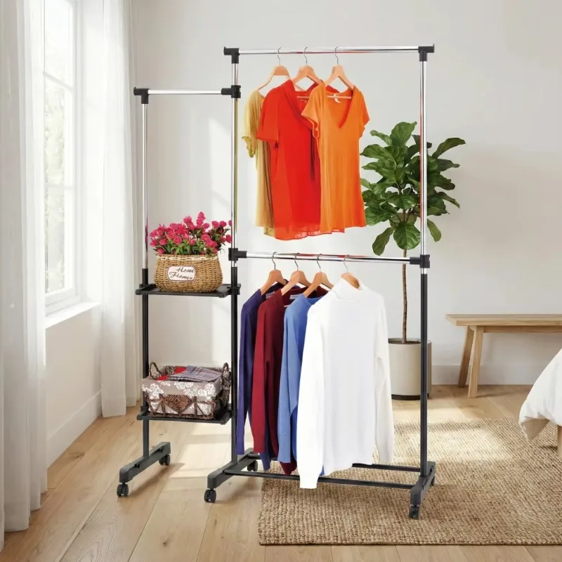 Modern Environmentally Friendly Floor-to-ceiling Non-folding Multi-functional Metal Iron-chrome Single-layer Clothing Display