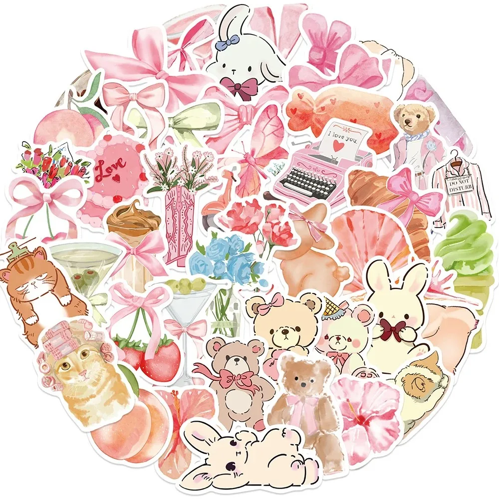 10/30/50PCS Simpatico Orso Arco Rosa Adesivi Ins Stile Cartoon Decalcomanie Decorazione DIYNotebook Telefono Cancelleria Frigo Bici Kawaii Bambini