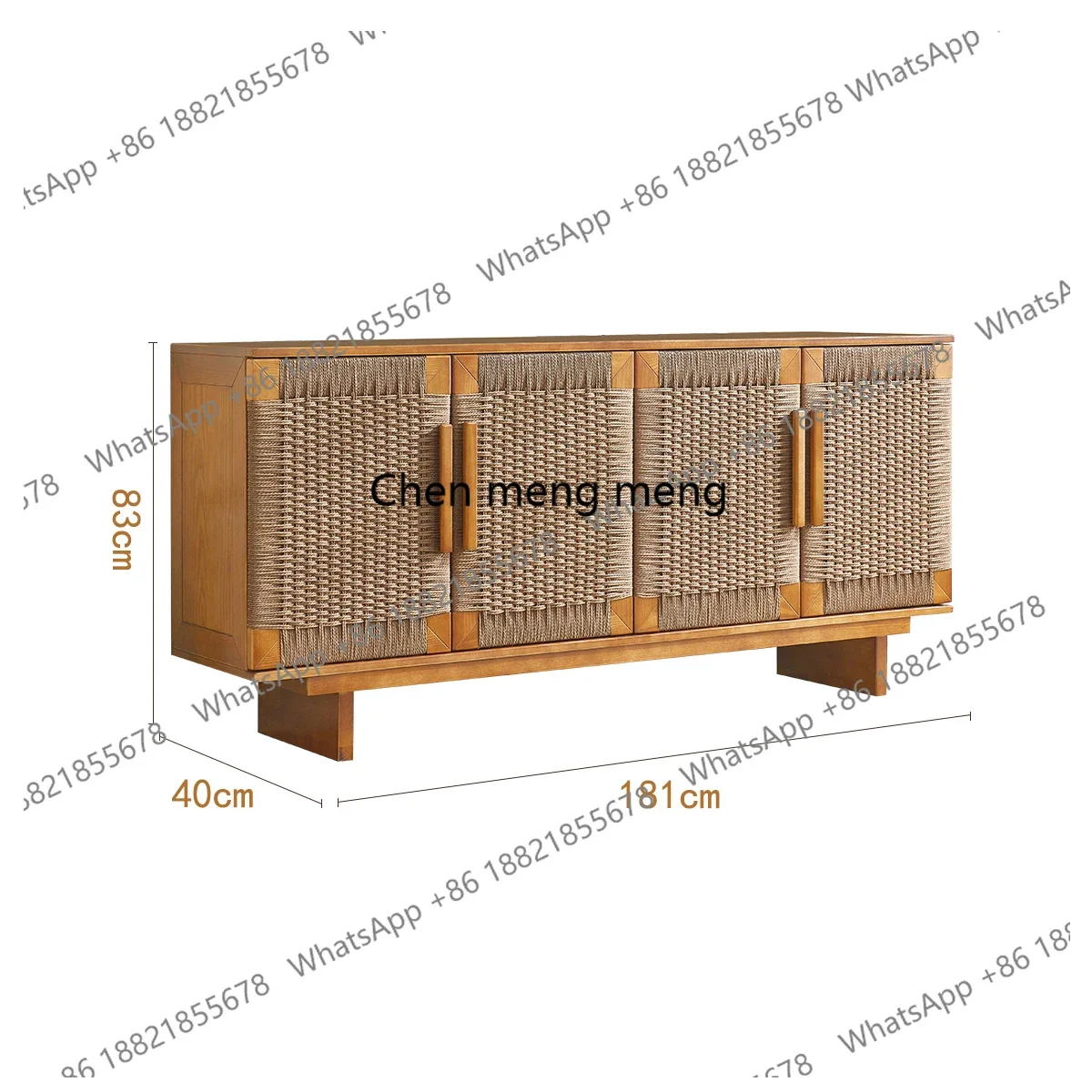 Medieval wabi-sandy wind solid wood dining side cabinet, hand-woven rattan dining side cabinet, Nordic style simple locker