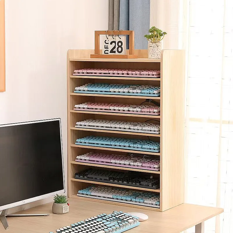 Premium Keyboard Display Stand Mouse Document Organizer Wooden Storage Box