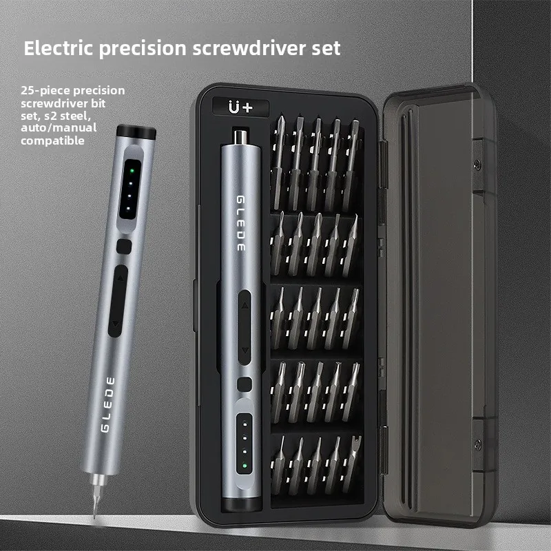 Electric Precision Screwdriver Set 3.7V Rechargeable Cordless Kit with 25 Bits Three Torque Settings and LED Light for Phone