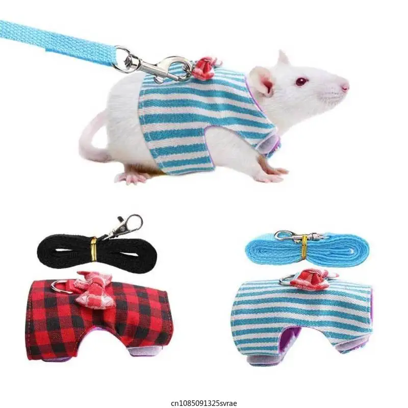 Small Pet Rabbit Harness Vest and Leash Set for Ferret Guinea Pig Bunny Hamster Puppy Bowknot Chest Strap Harness Pet Supplies