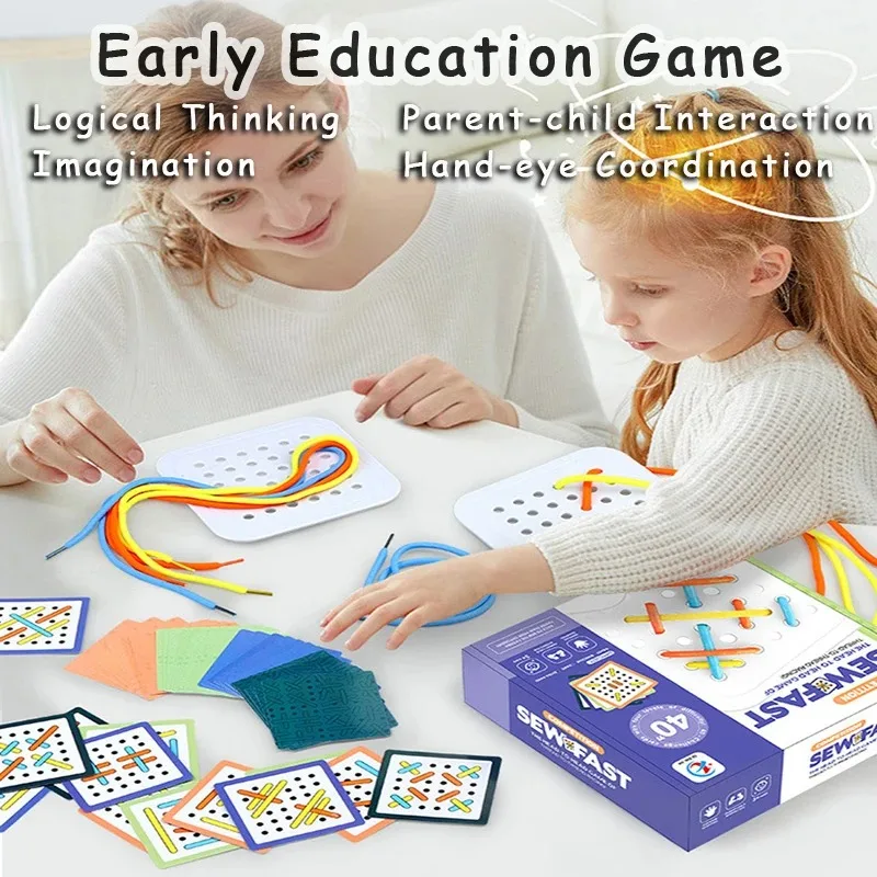 Lacing & dressing skill-building toy, buttons zippers shoelaces practice, kids' educational family interactive plaything