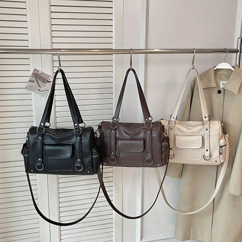 Umhängetasche mit mehreren Taschen, Damen-Einkaufstasche mit großem Fassungsvermögen, lässige Vintage-Tragetasche, leichte, vielseitige Einkaufshandtasche für den Arbeitsweg – Detail 24