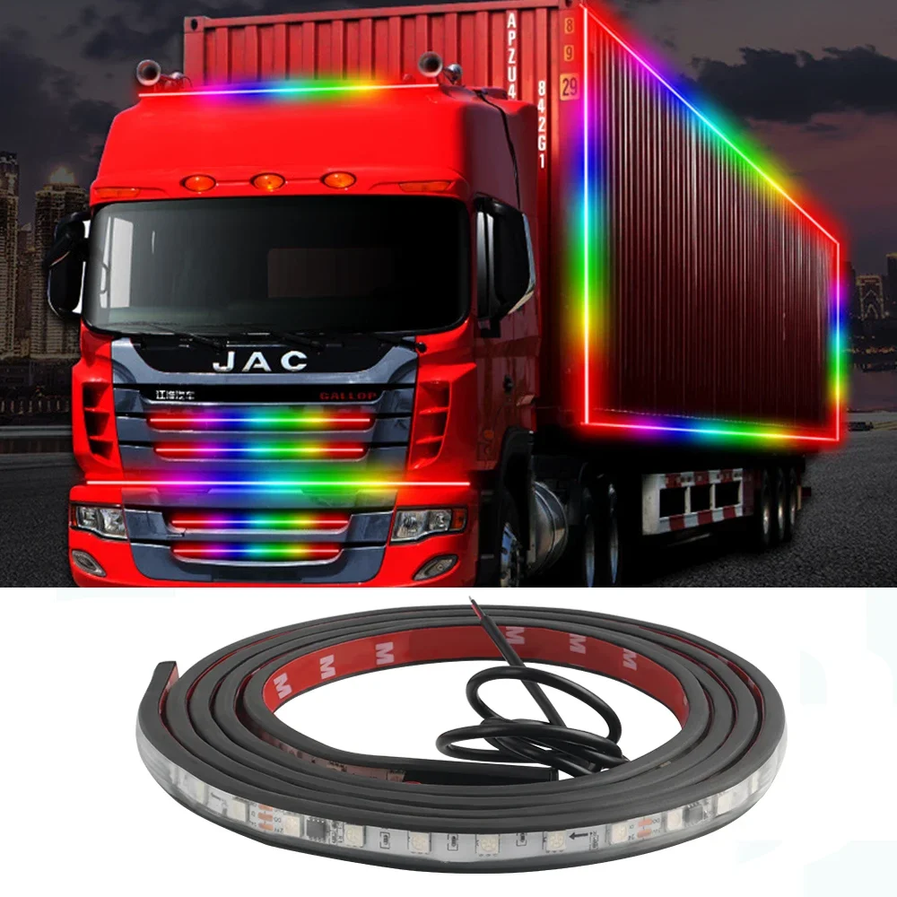 24V Strobe Running Streamer LED Strip Lights For Van Truck Decoration Dynamic Colorful Atmosphere Lamp Flexible DRL Car Styling