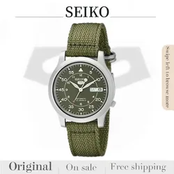 SEIKO 5 Man Watch Original SNK805 Minimalist Style Watches Stainless Steel Fashion with Green Canvas Band Luxuy Men Wristwatches