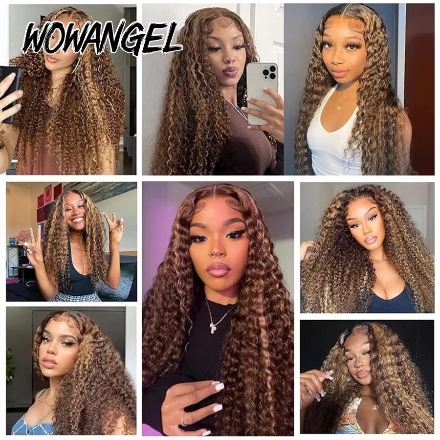 Highlight Lockenperücke 13x6 HD Lace Front Perücke 100% Echthaar Wasserwellen HD Lace Full Frontal Perücke 4/27 Farbige Perücken Vorgezupft – Detail 6