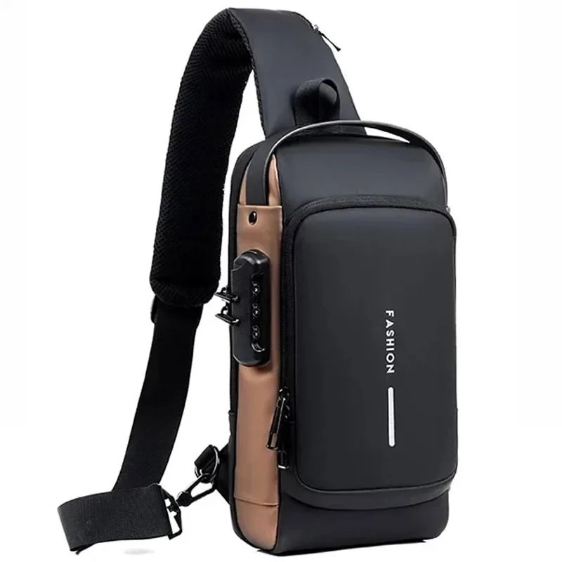 Bolsa Mensageiro Masculina Multifunções, Um Ombro, Bloqueio de Senha, Bolsa Esportiva para Bicicleta, Impermeável, Porta de Carregamento USB, Peito Anti-Roubo, BA