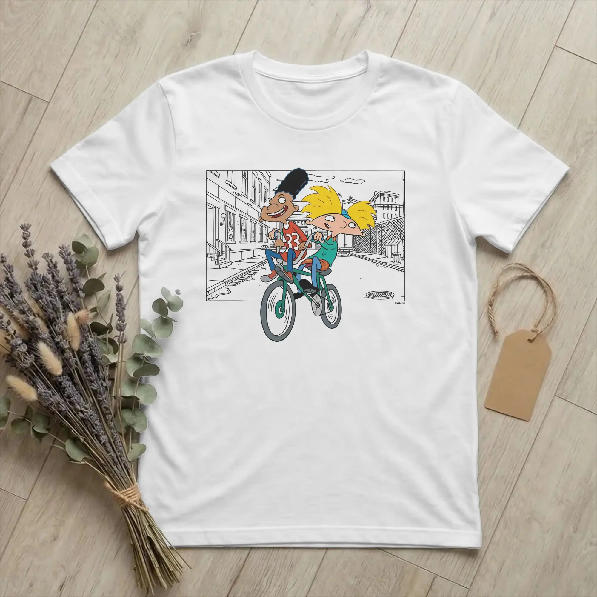 Funny Hey Arnolds   T Shirt Unisex Round Neck Short Sleeve Tops Gerald Ride Bike Big Chest Logo  Cotton Summer Top Tee