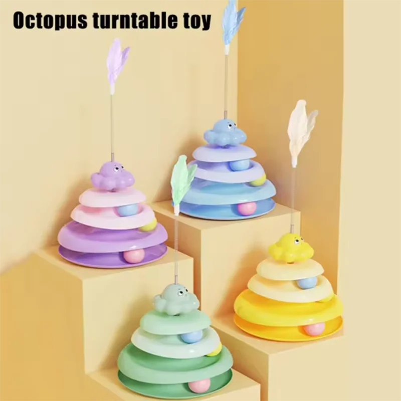Boule à trois couches pour animaux de compagnie, plateau tournant pour chat, bâton taquin en forme de poulpe pour soulager l'ennui, jouets, jeu de Puzzle amusant, fournitures pour animaux de compagnie