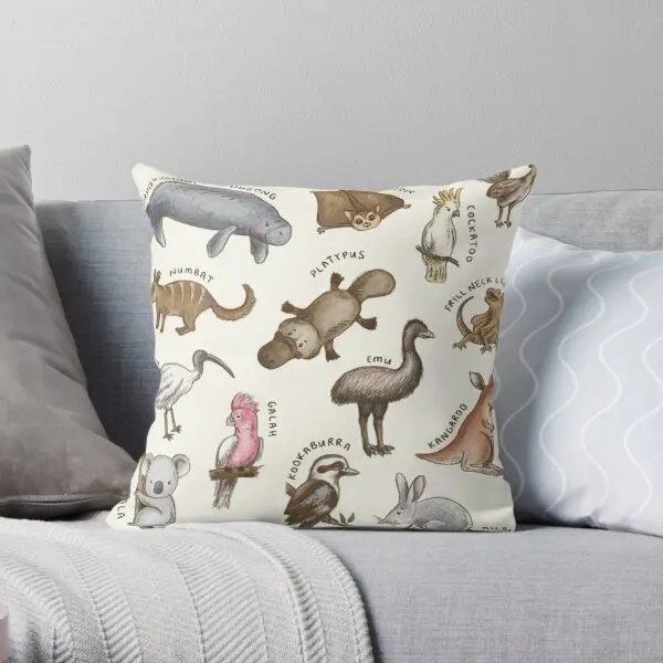 

Types Of Australian Animals Printing Throw Pillow Cover Wedding Hotel Comfort Fashion Decor Home Pillows not include One Side