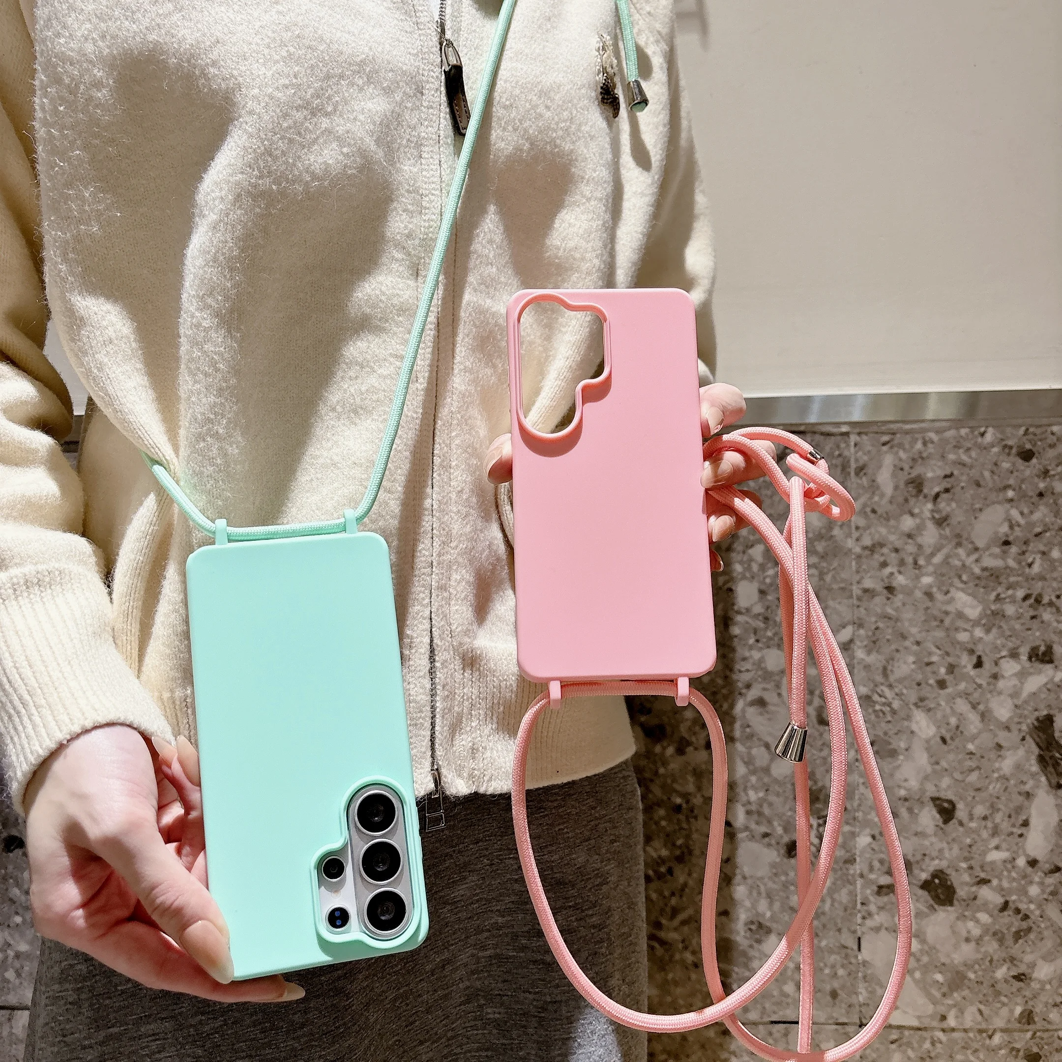 Matte Silicone Case for Samsung Galaxy A57 A37 A17 A17 A56 A36 A26 A16 A06 A55 A35 A25 A15 Crossbody Lanyard Cord Strap Cover