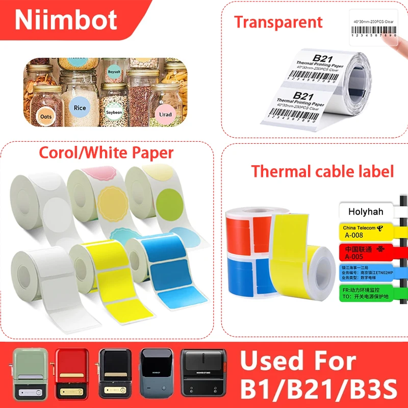 NIIMBOT B21/B1 Thermal Pinter Round Sticker Transparent White Adhesive Waterproof Label Paper For B1 B21 Niimbot Mini Printer