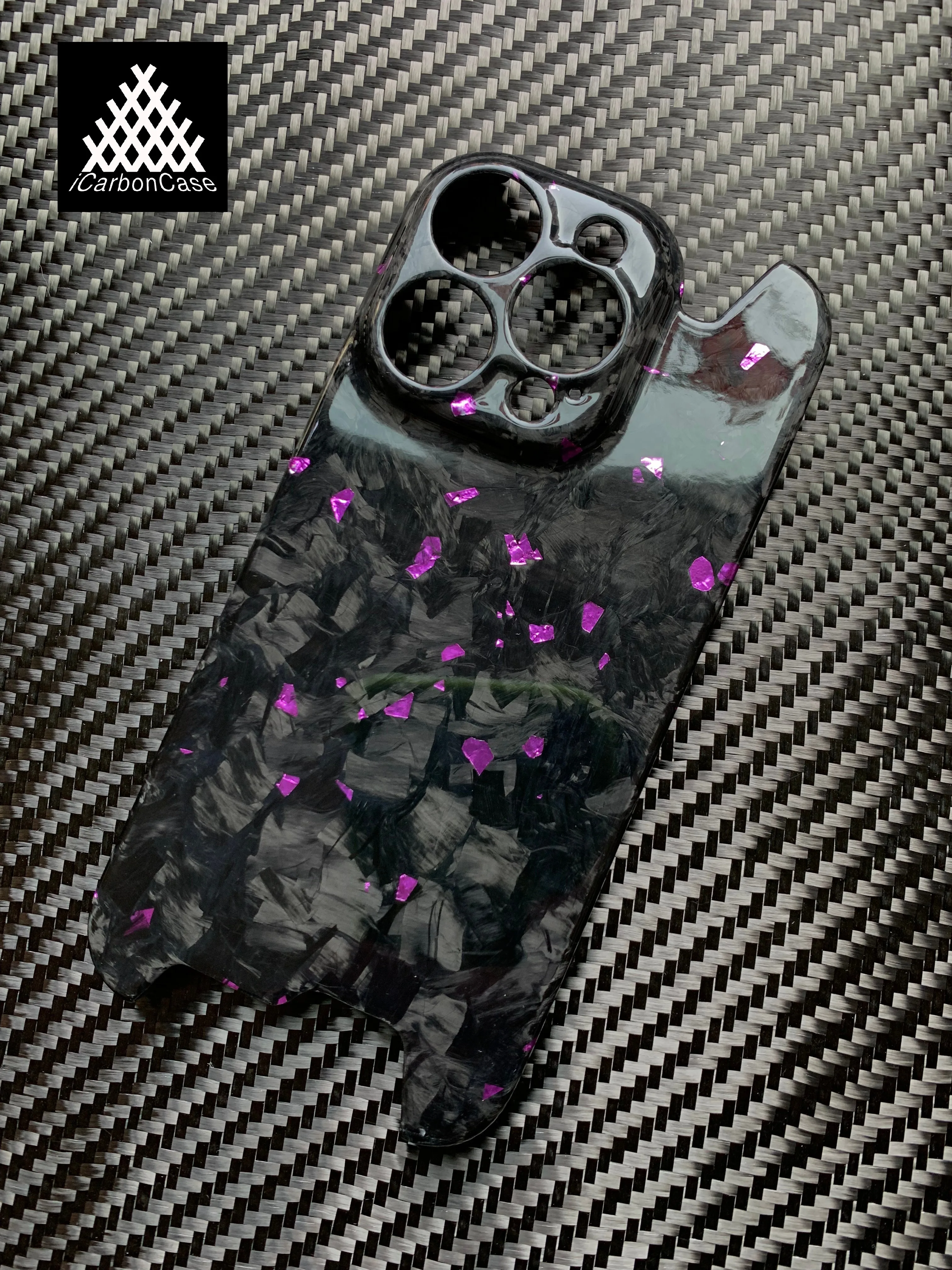 Real Glossy Forged Ultra light Full Carbon Fiber Case for iPhone 16 15 14 Pro Max 16Pro 15Pro 14Pro with Color Flakes fragments