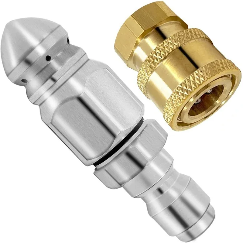 Sewer Jetter Nozzle 5000PSI Mini with 1/4'' Quick Connect Drain Cleaning Nozzle Tips Kit for Drain Jetting Hose