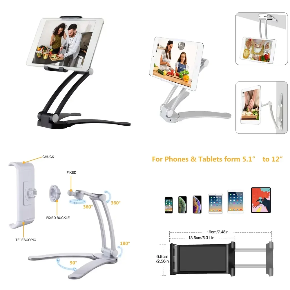 Foldable Lazy Bracket Bedside Table Holder Adjustable Arm Clip for Phone Tablet Ebook Reading Watching Movies Office Study