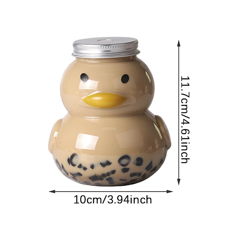 Online Celebrity Cartoon Milk Tea Bottle Small Yellow Duck Beverage Bottle Disposable Coffee Cup Juice Bottle With Straw