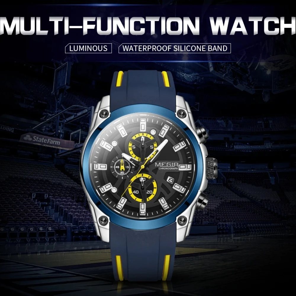 

MEGIR 2144 Relogio Masculino Fashion Sports Mens Watch Multi Functional Chronograph Luminous Waterproof Calendar Watches for Men