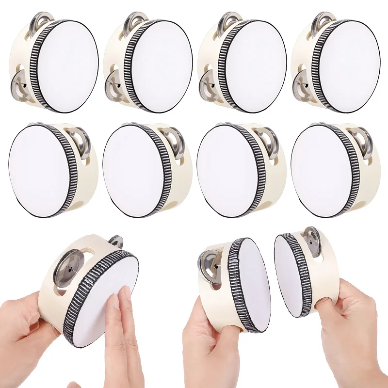 

3-6pcs Wedding Tambourine Drum for Hand Held Percussion Gift Wood Metal Jingles Musical Educational Drum Instrument