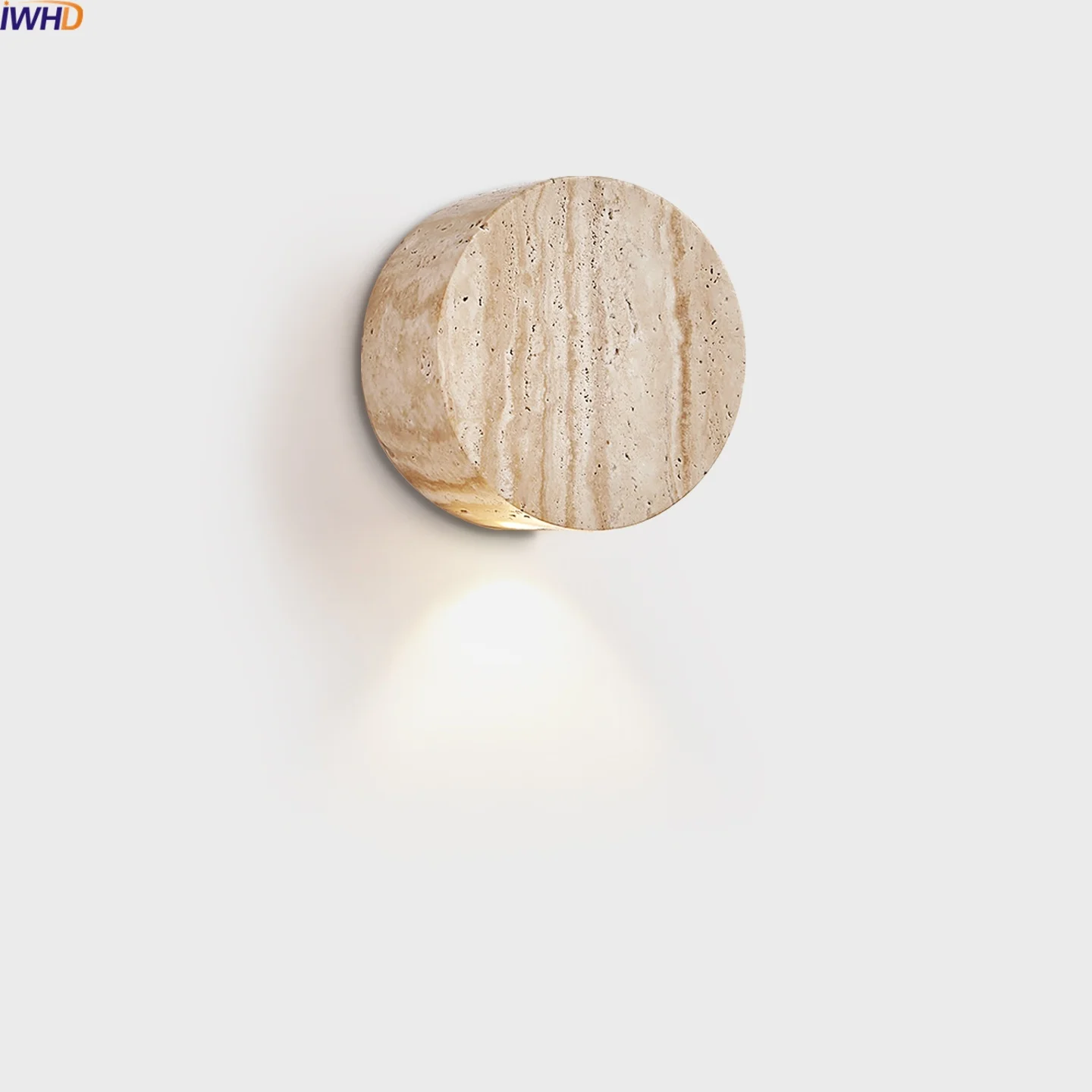 

IWHD Wabi Sabi LED Wall Light Indoor Decoration Room Round Yellow Travertine Stone Bathroom Stair Bedside Lamp Lampara De Pared