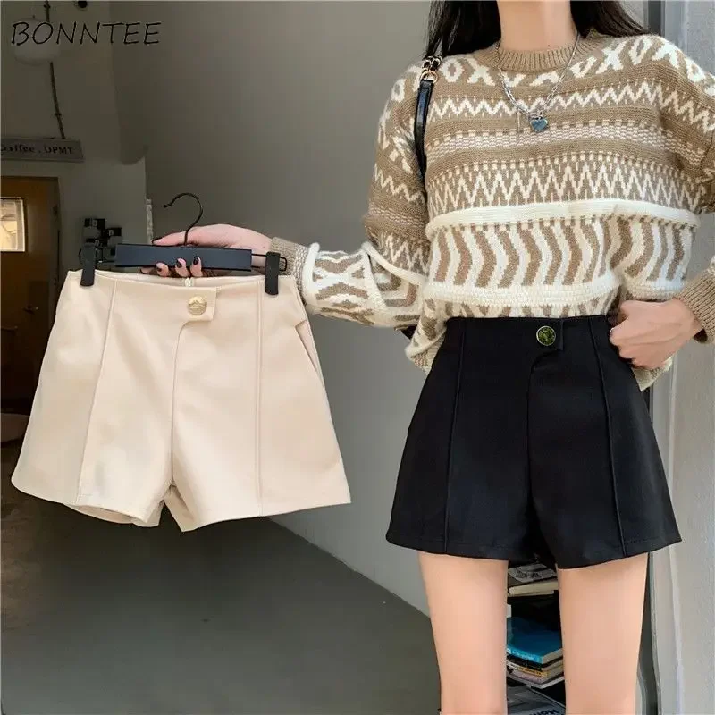 Shorts Women Solid Simple Button All-match Prevalent Ladies Spring New Creativity Elegant Vintage Korean Style Basics Seductive