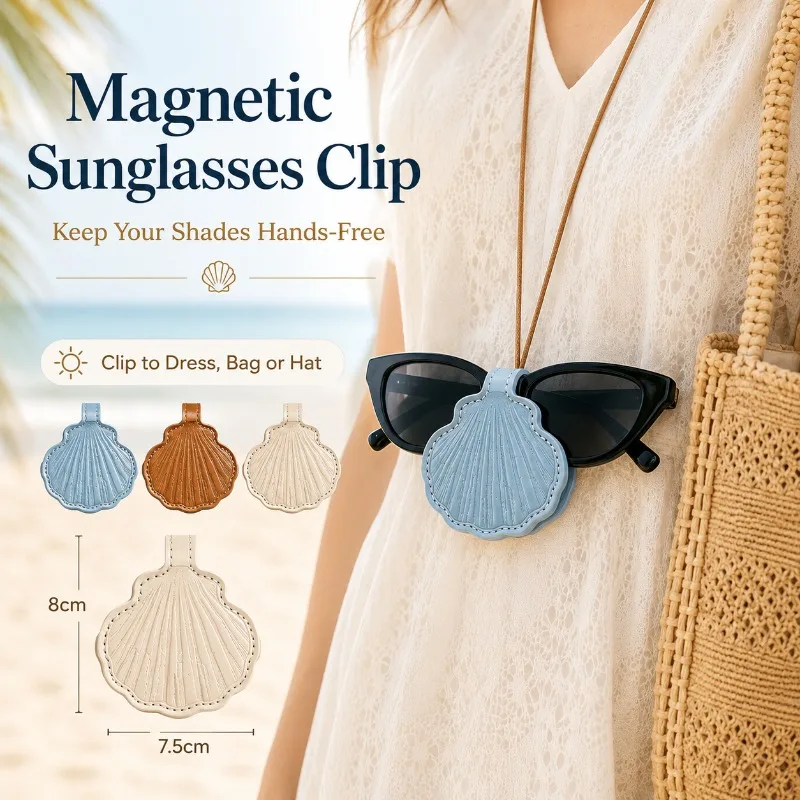 

Summer Shell Sunglasses Clip Magnetic Eyeglass Holder Necklace for Dress Tote Bag Hat Outdoor Travel