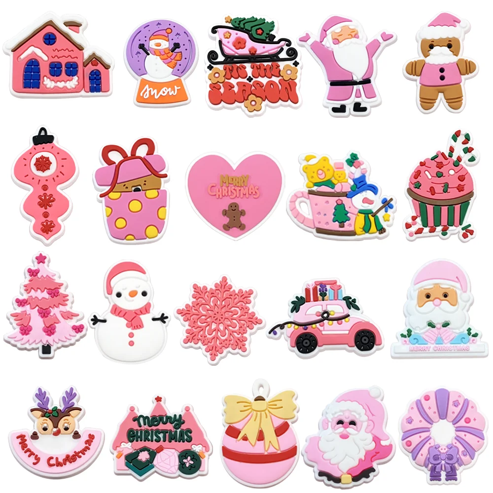 1Pcs PVC Christmas Shoe Charms Xmas Tree Shoe Decorations Pink for Sandals Accessories Kids Gift Wholesale