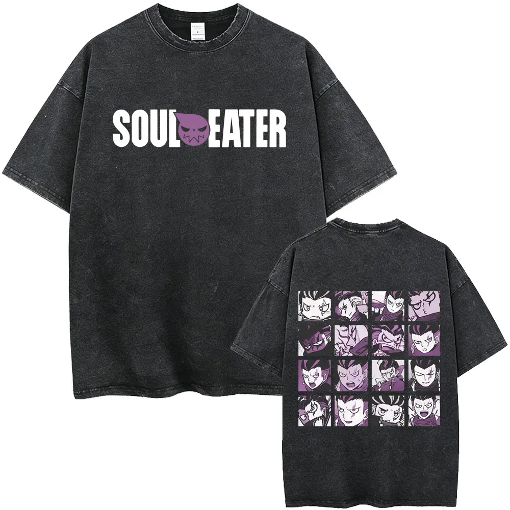 

Washed Vintage Anime Soul Eater T-shirt Retro Manga Black Star Graphic T Shirt Men Women Fashion Casual Oversized T-shirts Tops