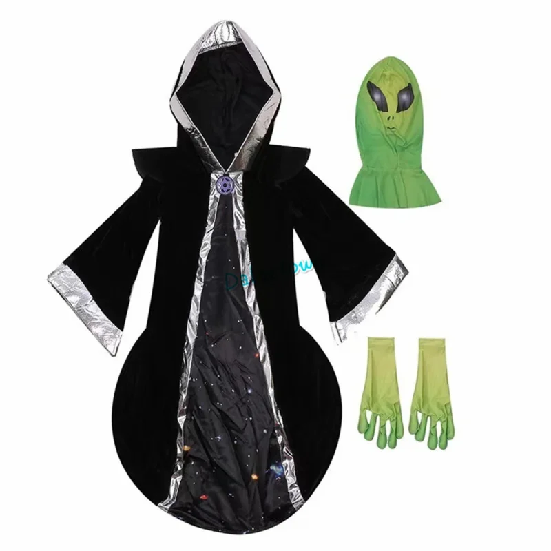 Verde ET Alien Lord Costume Cosplay per bambini Evil Witch Horror Maschera spaventosa Vestito Costume di Halloween per bambini