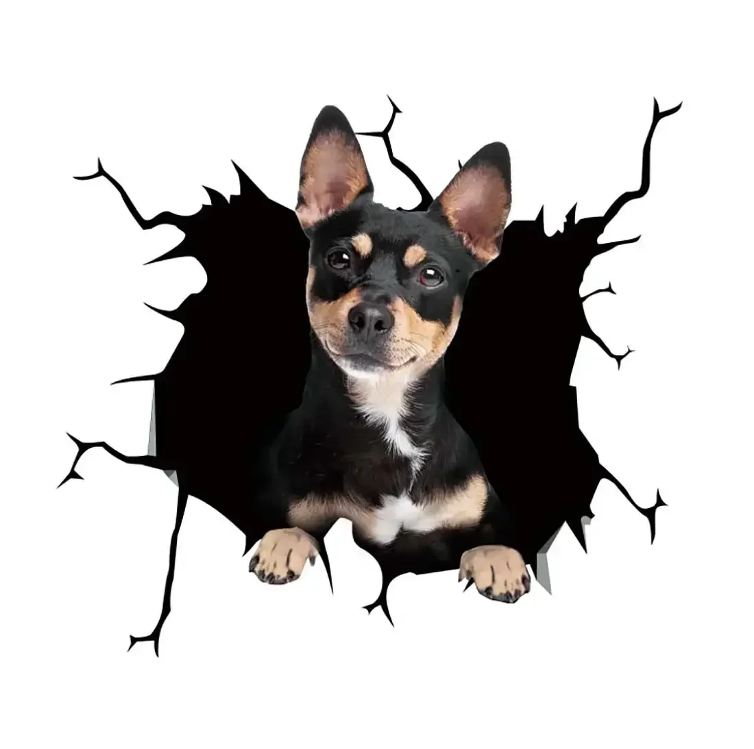 3D Simulation French Bulldog Broken Window Vinyl Car Stickers Personality Decals for Car Rear Window Motorcycle Exterior Decor A