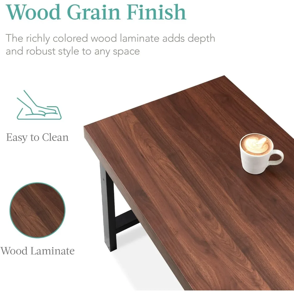 44in Modern Coffee Table Butcher Block Top Large Accent Table, Rectangular Wood Industrial Rustic Coffee