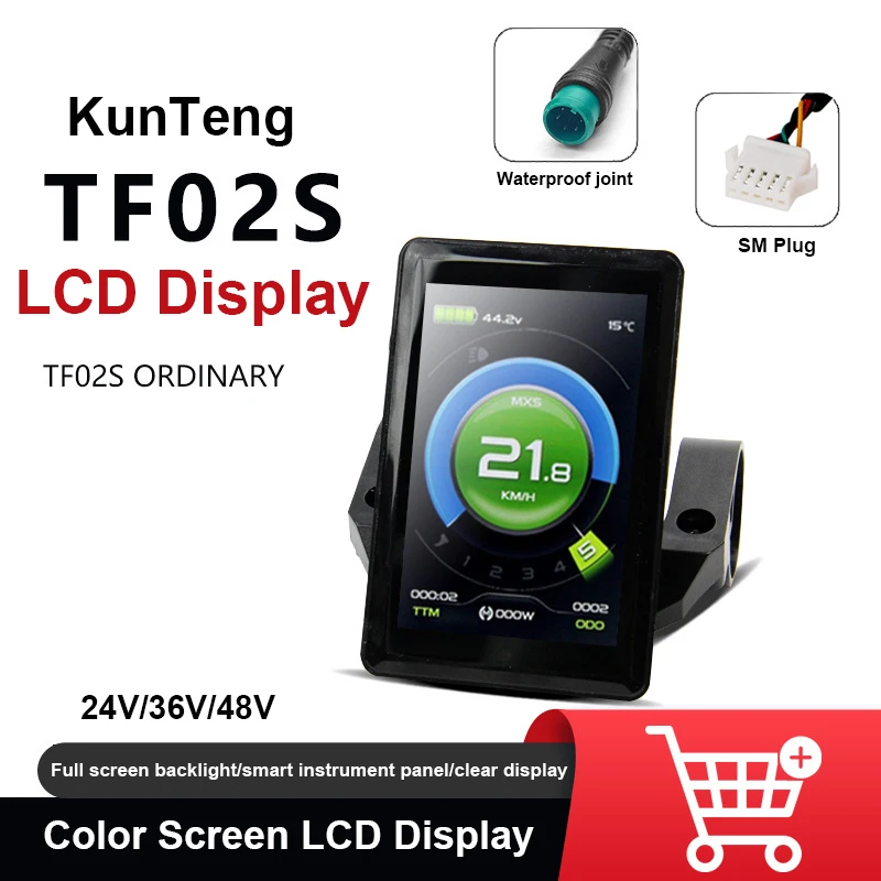 

ЖК-дисплей для электронного велосипеда KT-TF02S, цветной экран, 5-контактный водонепроницаемый разъем, 24 В/36 В/48 В, аксессуары для модификации горного велосипеда