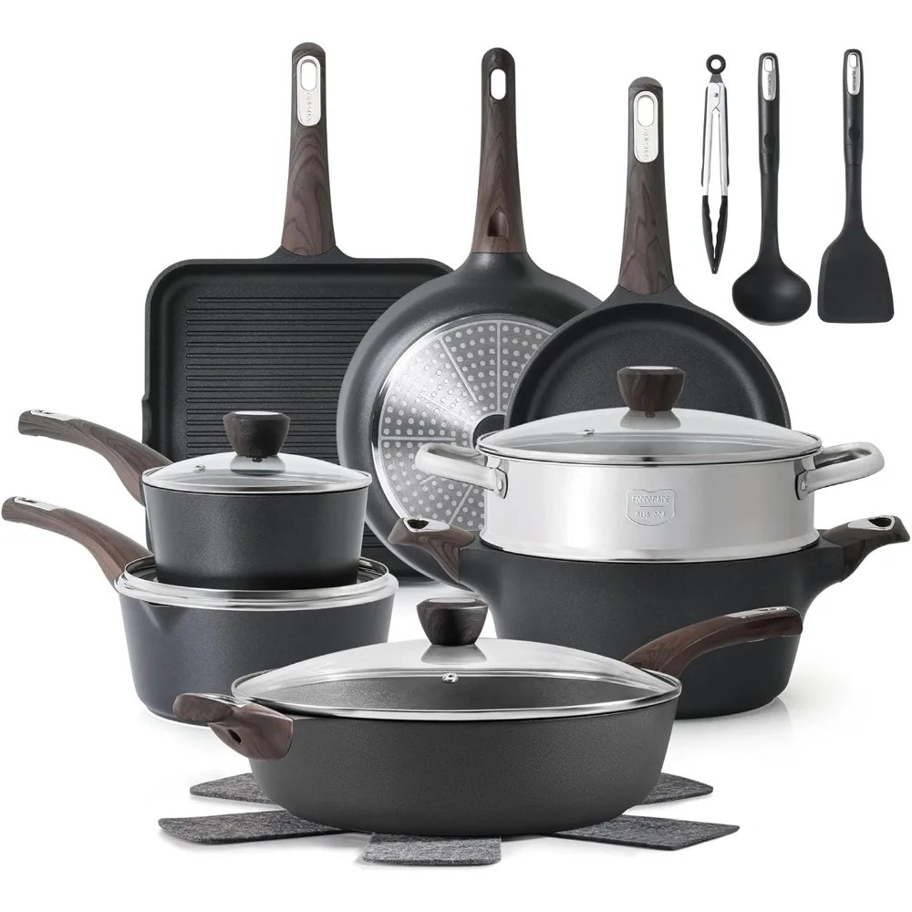 

Pots and Pans Set Nonstick, 20 Pcs Induction Cookware Sets, Non-toxic Healthy Non Stick Kitchen Cooking Set