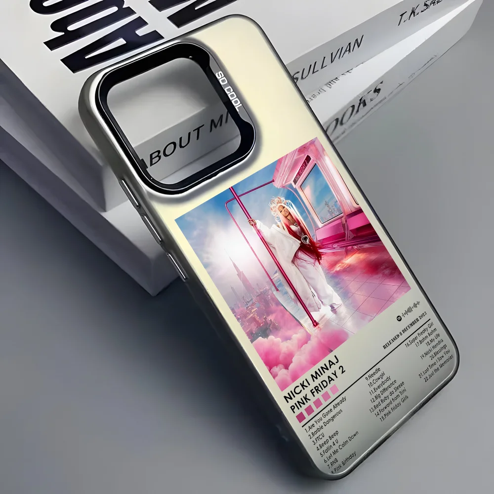 N-Nicki M-Minaj Pink Friday 2 Funda de teléfono para IPhone 16 15 14 13 12 11 Pro Max gris negro mate láser metálico Aurora Funda