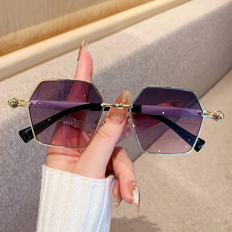 

SO&EI Retro Metal Polygon Square Sunglasses Women Shades UV400 Fashion Gradient Men Trending Sun Glasses