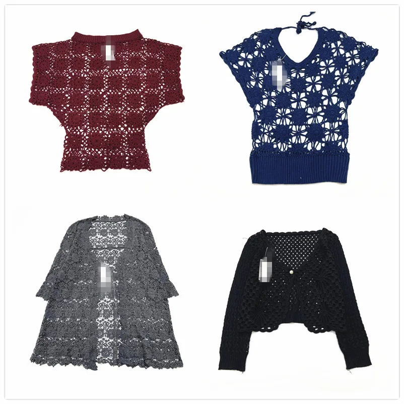 

Двухслойный ажурный однотонный роскошный вязаный свитер ручной работы с цветочной вышивкой, винтажный женский модный свитер