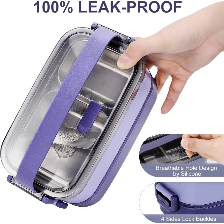 صندوق بينتو من الفولاذ المقاوم للصدأ للبالغين: صندوق غداء ياباني مانع للتسرب مع تخزين طعام مقسم، تصميم مكون من طبقتين مثاليين