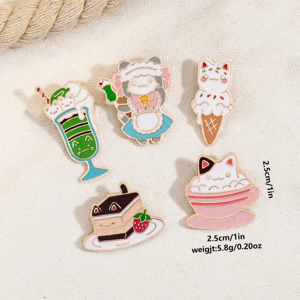 Dessert Food Type Brooch Lapel Pins Cute Cat Enamel Brooches for Clothes Briefcase Badges Fashion Accessories Wholesale