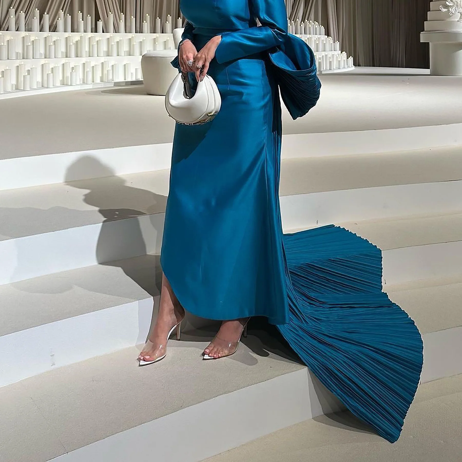 

Элегантное королевское синее вечернее платье Sharon Said Dubai с бантом и складками для женщин, свадебное платье SF224, по индивидуальному заказу