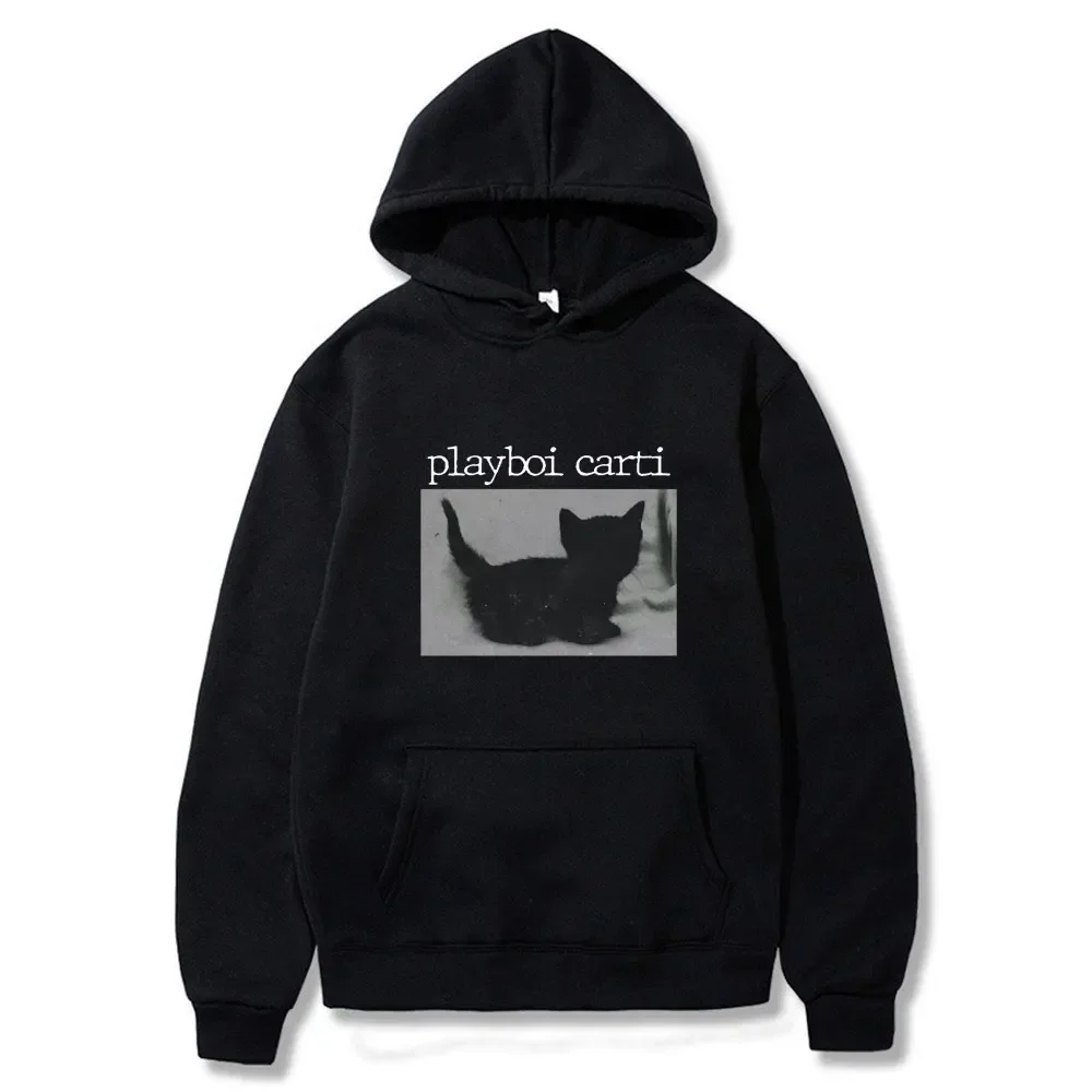 

Rapper Playboi Carti Hoodies Black Cat Print Pullover Streetwear Classic Retro Men Women Fashion Hip Hop Streetwear Clothing