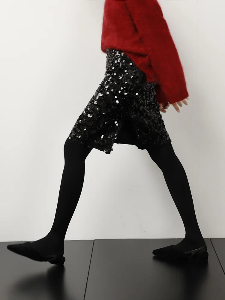 

Праздничная светящаяся романтическая юбка LemonChen с цветочным узором, маленькая черная юбка-миди с 3D-блестящими пайетками в виде цветов, юбка А-силуэта со средней талией