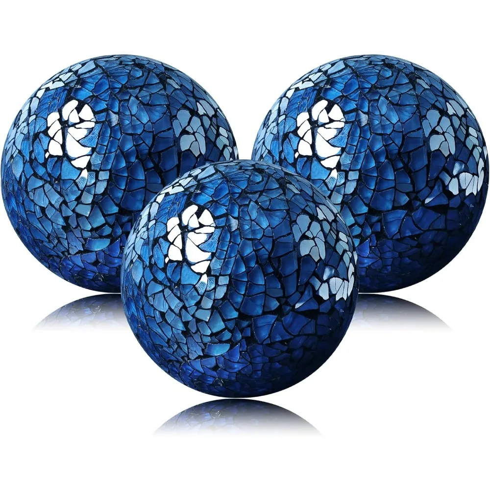 3er-Pack blaue dekorative Kugeln, Mosaik, Rissglaskugeln, Dekor, solide Kugel, Globus, Schüssel, Vasenfüller, Urlaub, Wohnzimmer, Mantel, Baske