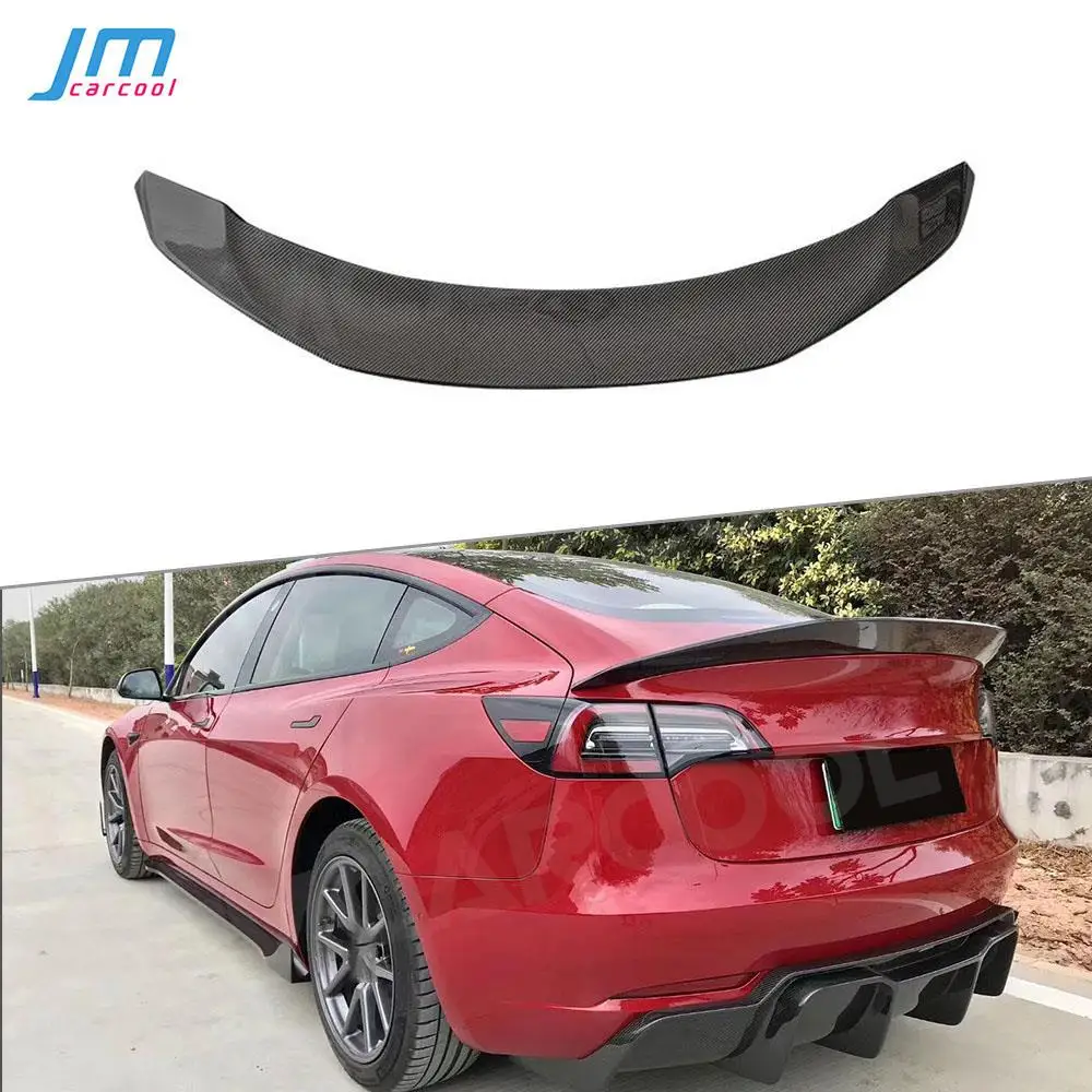 

Dry Carbon Fiber Rear Trunk Spoiler Wings for Tesla Model 3 Spoiler 2017-2020 V Style