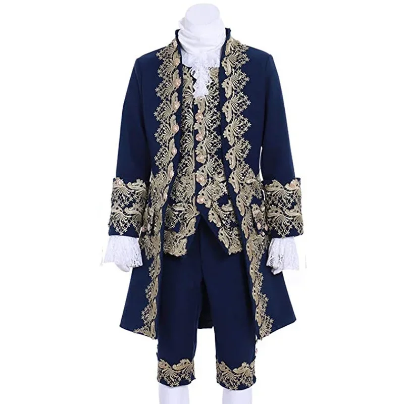 Deluxe Victorian King Prince Costume For Adult Men Top Vest Jacket Coat Blazer Suit Stage Theater Cosplay Outfit Pants Jabot Tie