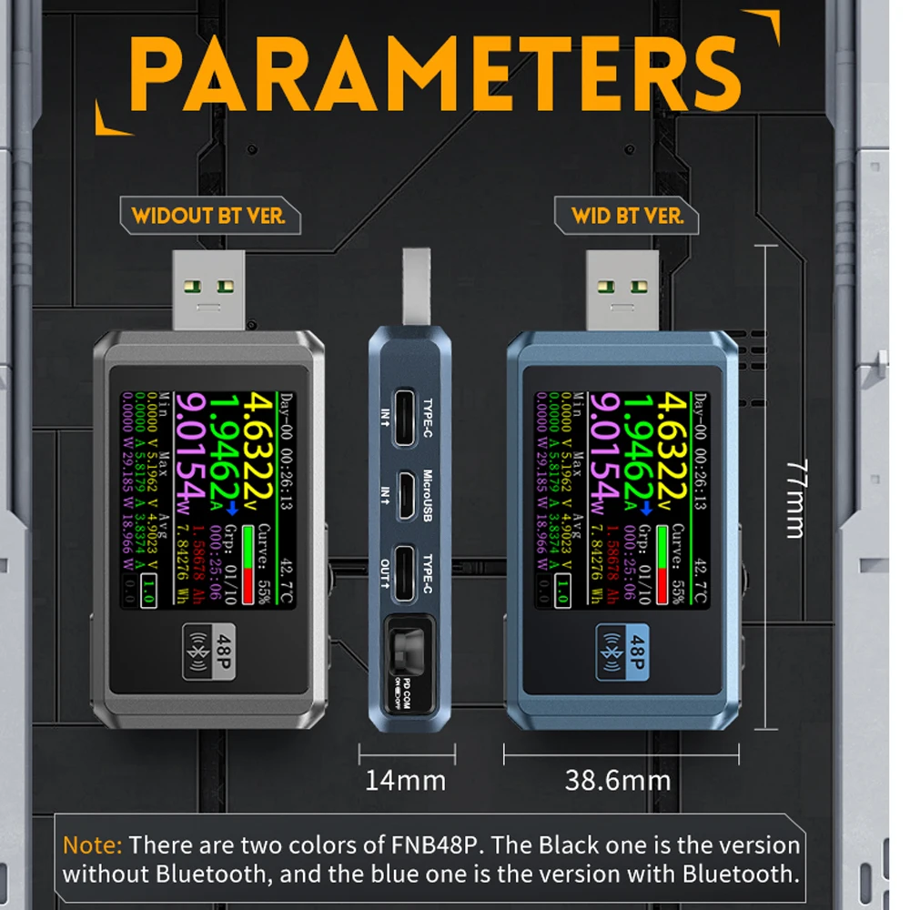 FNB48P USB Tester Voltmeter Ammeter TYPE-C Fast Charge Detection Trigger Capacity Ripple Measurement with CNC Metal Shell