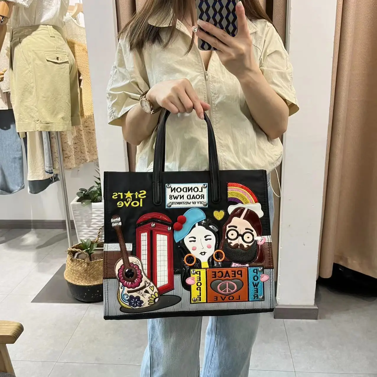 New women's bag, European and American women's handbag, embroidered bag, nylon fabric large capacity crossbody the tote bag y2k