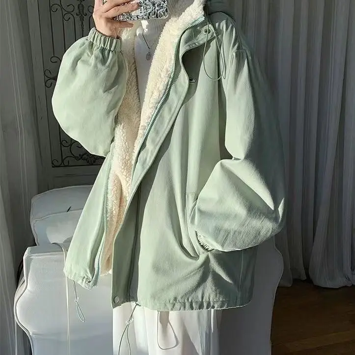Lamb Fur Jacket Thickened Women's Workwear Hong Kong Style Student Japanese Style Cotton Clothes Summer Collection 2025