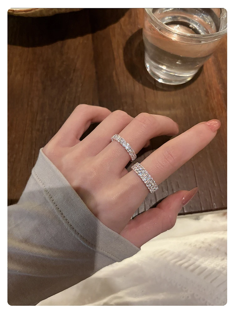 Ultra-Glänzende Luxus-Ringe mit Mikro-Zirkonia-Besatz, Offen Verstellbar, Silberfarben, für Damen, Eleganter Schmuck, Vielseitiges Finger-Accessoire – Detail 8