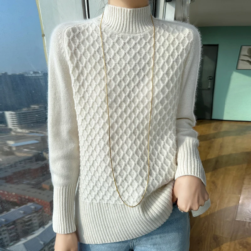 

New Large Heavy Industry Honeycomb Fashion Versatile Women's Cashmere Sweater Sweater 2023