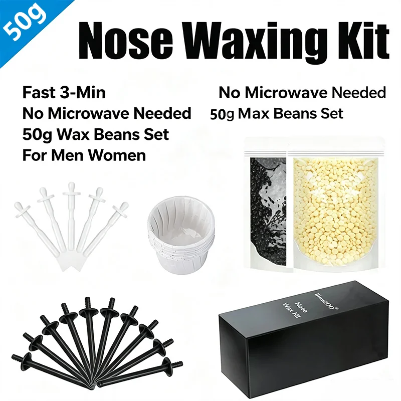 2026 Nose Hair Waxing Kit for Men Women w/50g Nose Hair Wax Beads, 5/10 Sticks,10 Paper Cups, 1 Gift Box, Quick and Painless